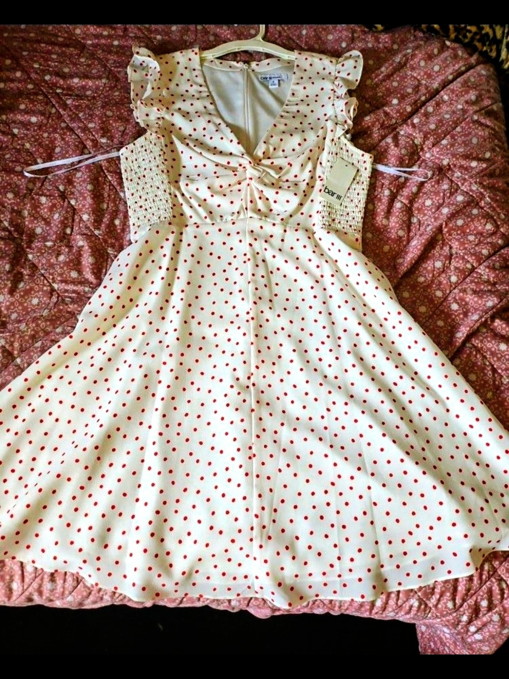 Bar III Cream Dress with Red Polka Dots